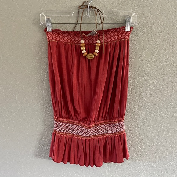 Rust colored tube tope with leather tie size M - Picture 1 of 2